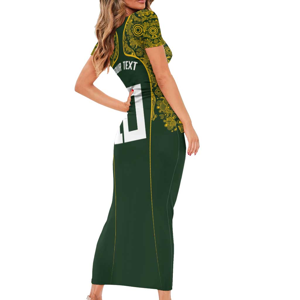 Australia Rugby Custom Family Matching Short Sleeve Bodycon Dress and Hawaiian Shirt Aboriginal Art Sporty Style - Aussie Hoodie