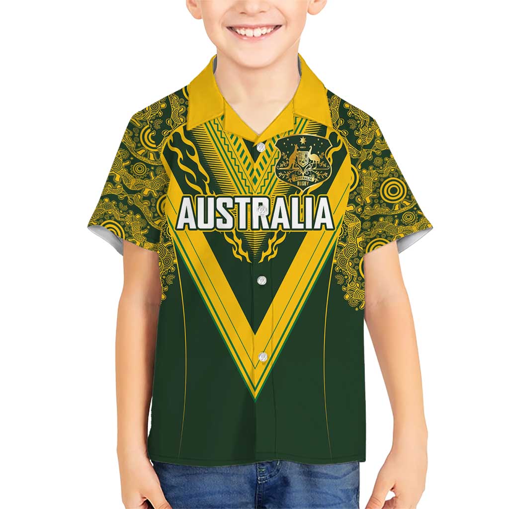Australia Rugby Custom Family Matching Short Sleeve Bodycon Dress and Hawaiian Shirt Aboriginal Art Sporty Style - Aussie Hoodie