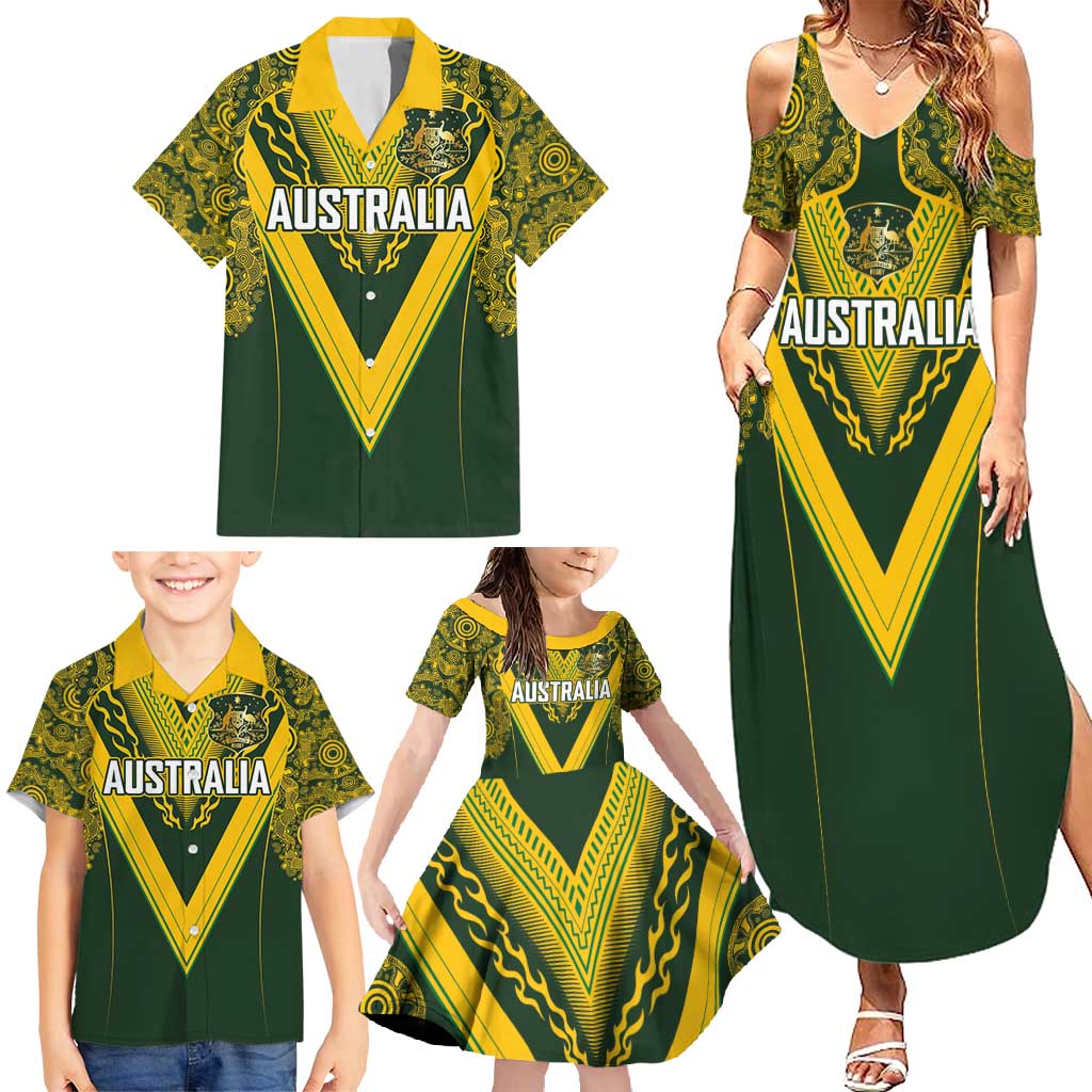Australia Rugby Custom Family Matching Summer Maxi Dress and Hawaiian Shirt Aboriginal Art Sporty Style - Aussie Hoodie