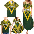 Australia Rugby Custom Family Matching Summer Maxi Dress and Hawaiian Shirt Aboriginal Art Sporty Style - Aussie Hoodie