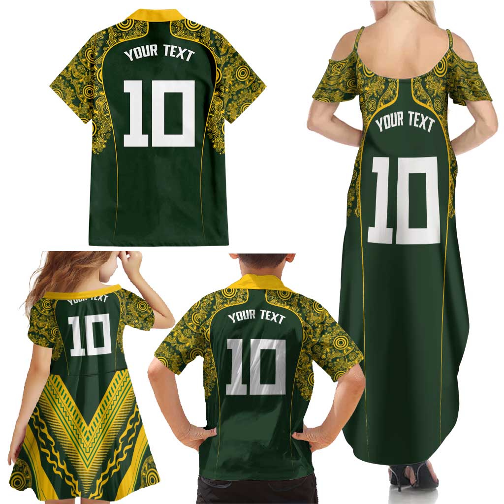Australia Rugby Custom Family Matching Summer Maxi Dress and Hawaiian Shirt Aboriginal Art Sporty Style - Aussie Hoodie