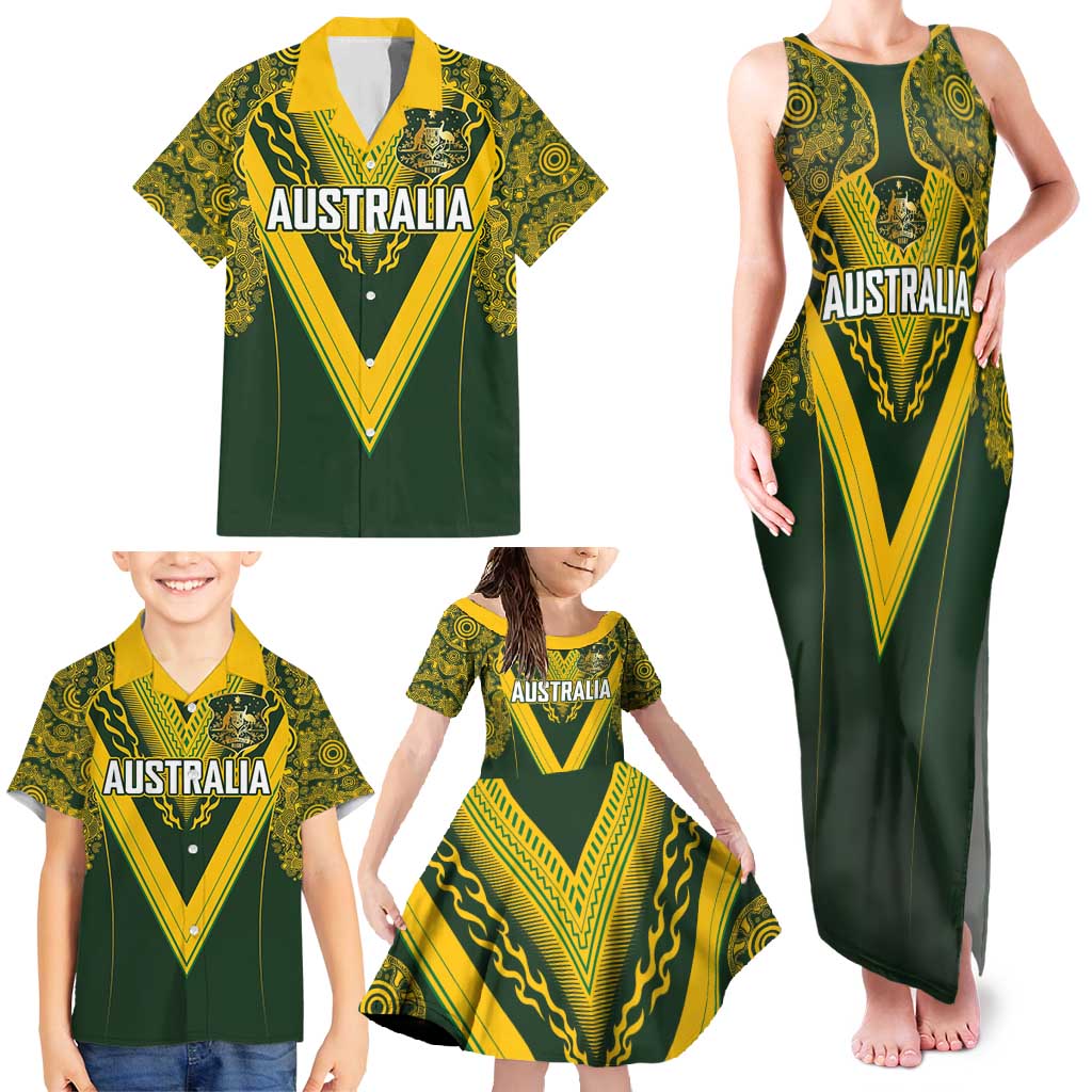 Australia Rugby Custom Family Matching Tank Maxi Dress and Hawaiian Shirt Aboriginal Art Sporty Style - Aussie Hoodie
