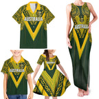 Australia Rugby Custom Family Matching Tank Maxi Dress and Hawaiian Shirt Aboriginal Art Sporty Style - Aussie Hoodie