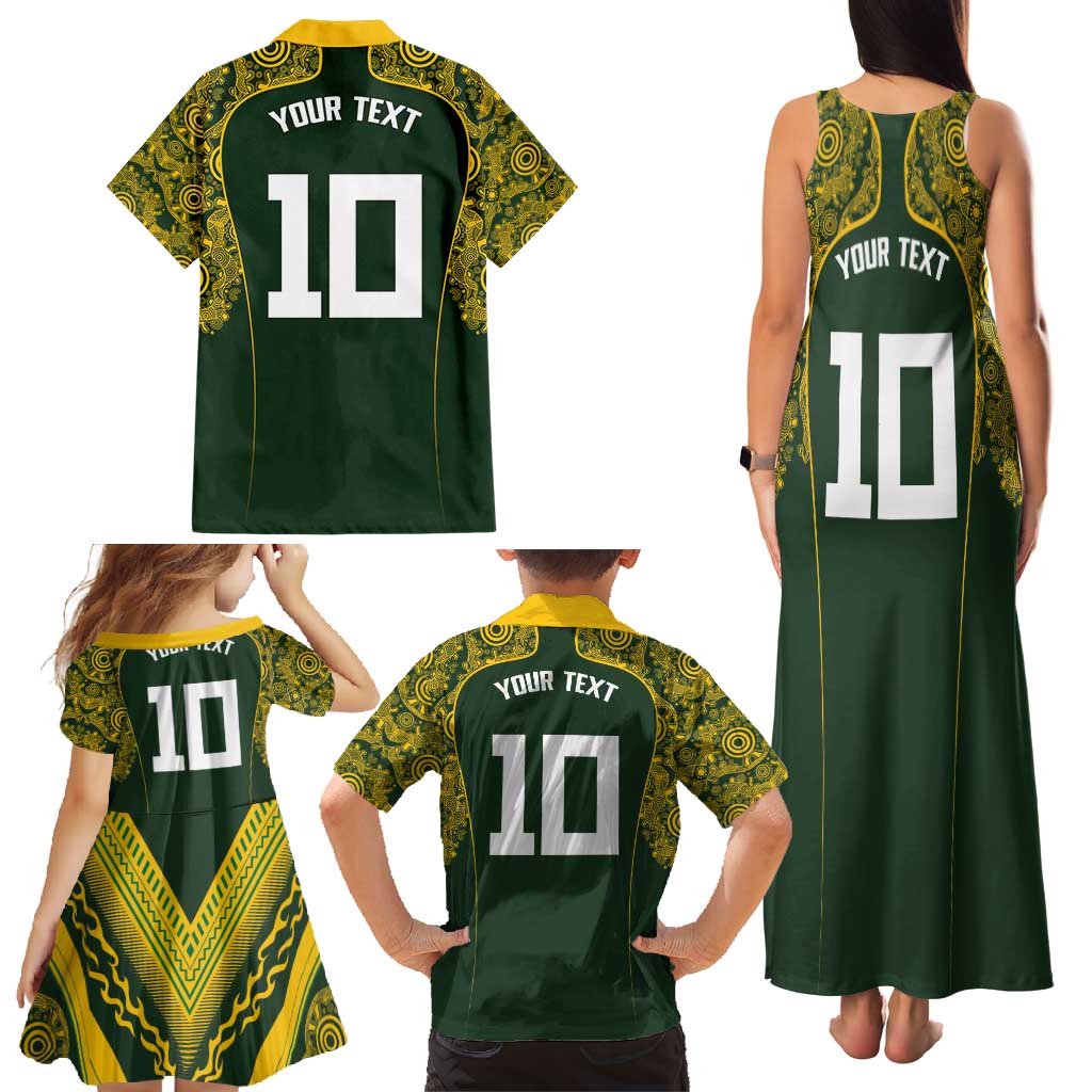 Australia Rugby Custom Family Matching Tank Maxi Dress and Hawaiian Shirt Aboriginal Art Sporty Style - Aussie Hoodie
