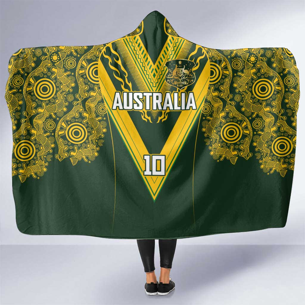 Australia Rugby Custom Hooded Blanket Aboriginal Art Sporty Style - Aussie Hoodie