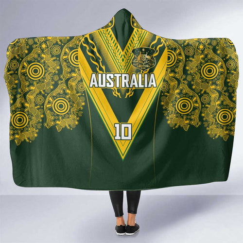Australia Rugby Custom Hooded Blanket Aboriginal Art Sporty Style - Aussie Hoodie