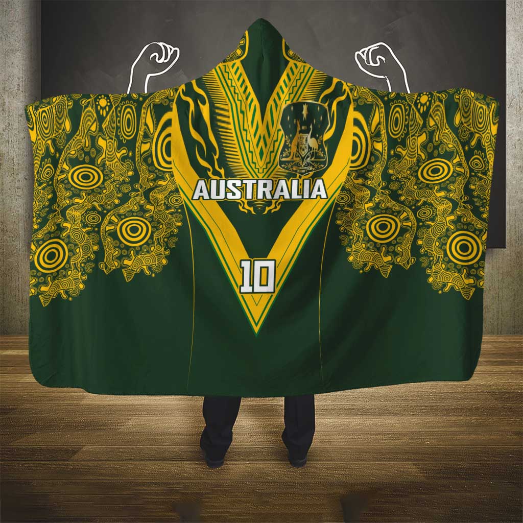 Australia Rugby Custom Hooded Blanket Aboriginal Art Sporty Style - Aussie Hoodie