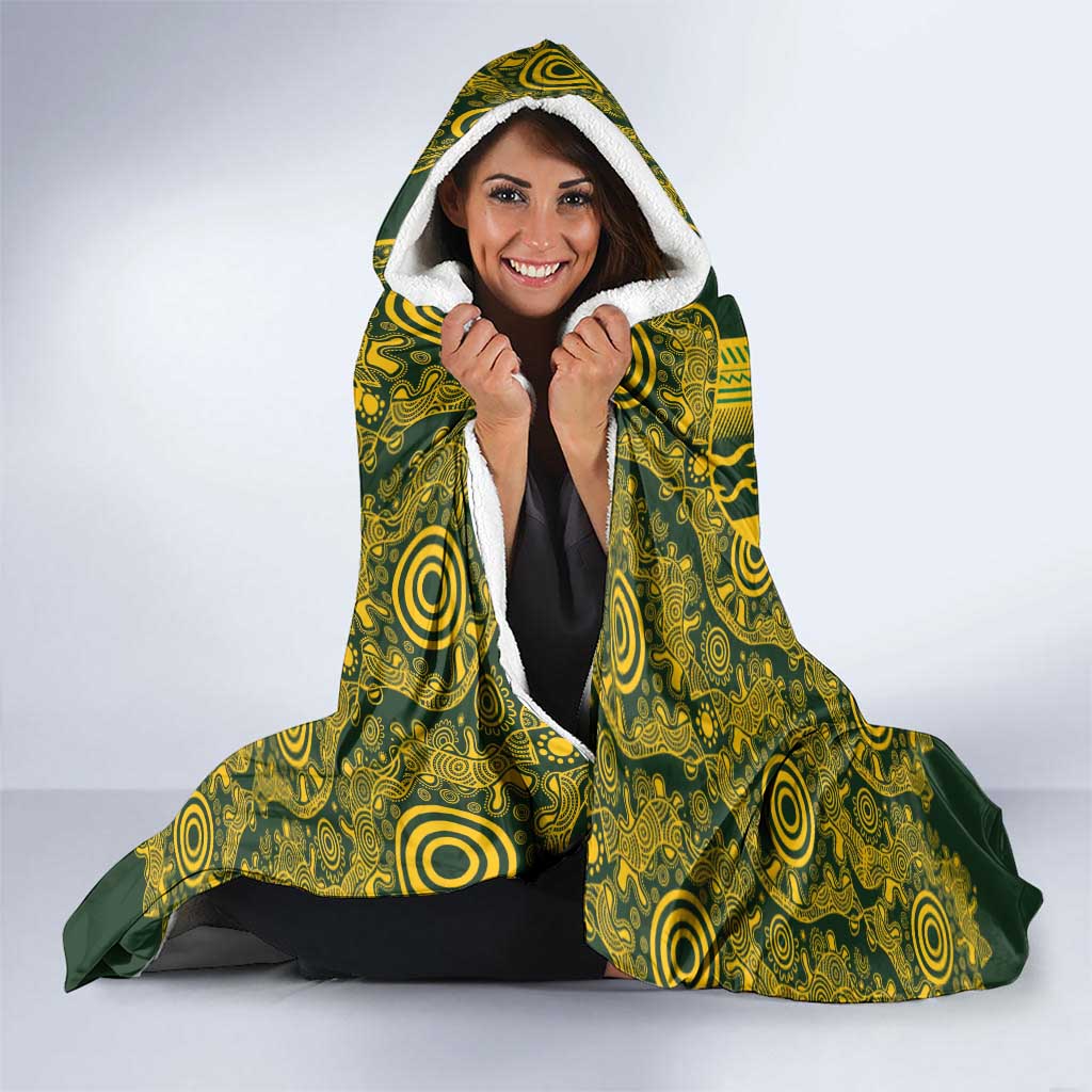 Australia Rugby Custom Hooded Blanket Aboriginal Art Sporty Style - Aussie Hoodie