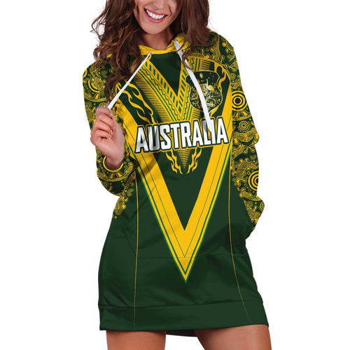 Australia Rugby Custom Hoodie Dress Aboriginal Art Sporty Style - Aussie Hoodie