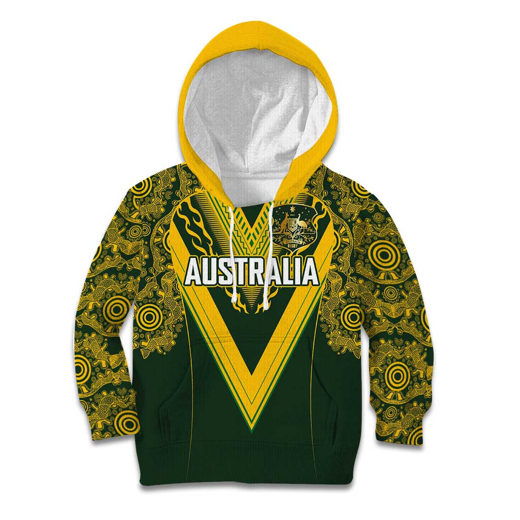 Australia Rugby Custom Kid Hoodie Aboriginal Art Sporty Style - Aussie Hoodie
