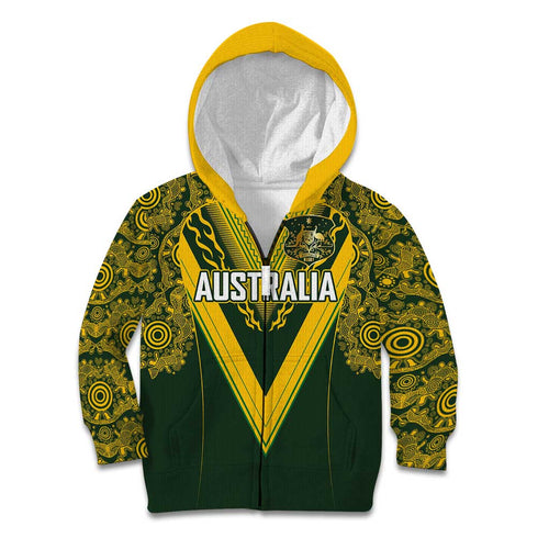 Australia Rugby Custom Kid Hoodie Aboriginal Art Sporty Style - Aussie Hoodie