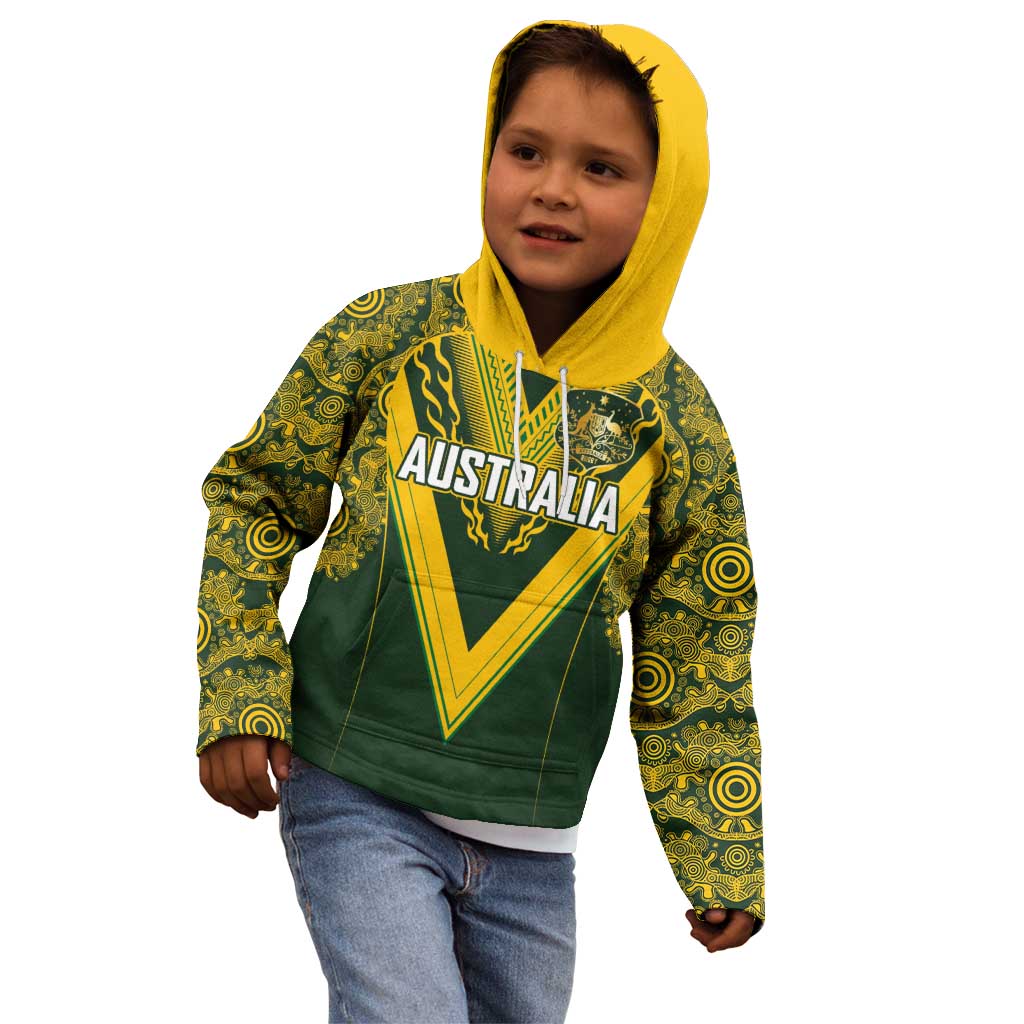 Australia Rugby Custom Kid Hoodie Aboriginal Art Sporty Style - Aussie Hoodie
