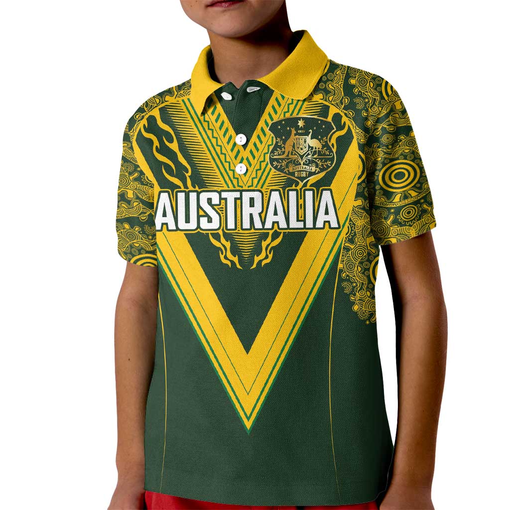 Australia Rugby Custom Kid Polo Shirt Aboriginal Art Sporty Style - Aussie Hoodie
