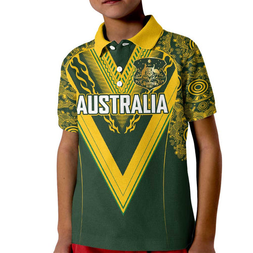 Australia Rugby Custom Kid Polo Shirt Aboriginal Art Sporty Style - Aussie Hoodie