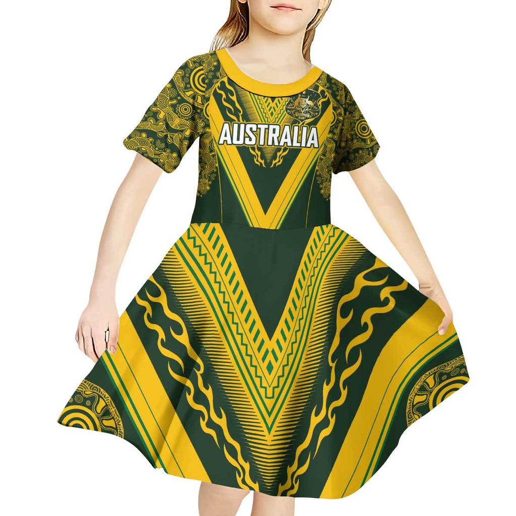 Australia Rugby Custom Kid Short Sleeve Dress Aboriginal Art Sporty Style - Aussie Hoodie