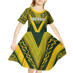 Australia Rugby Custom Kid Short Sleeve Dress Aboriginal Art Sporty Style - Aussie Hoodie