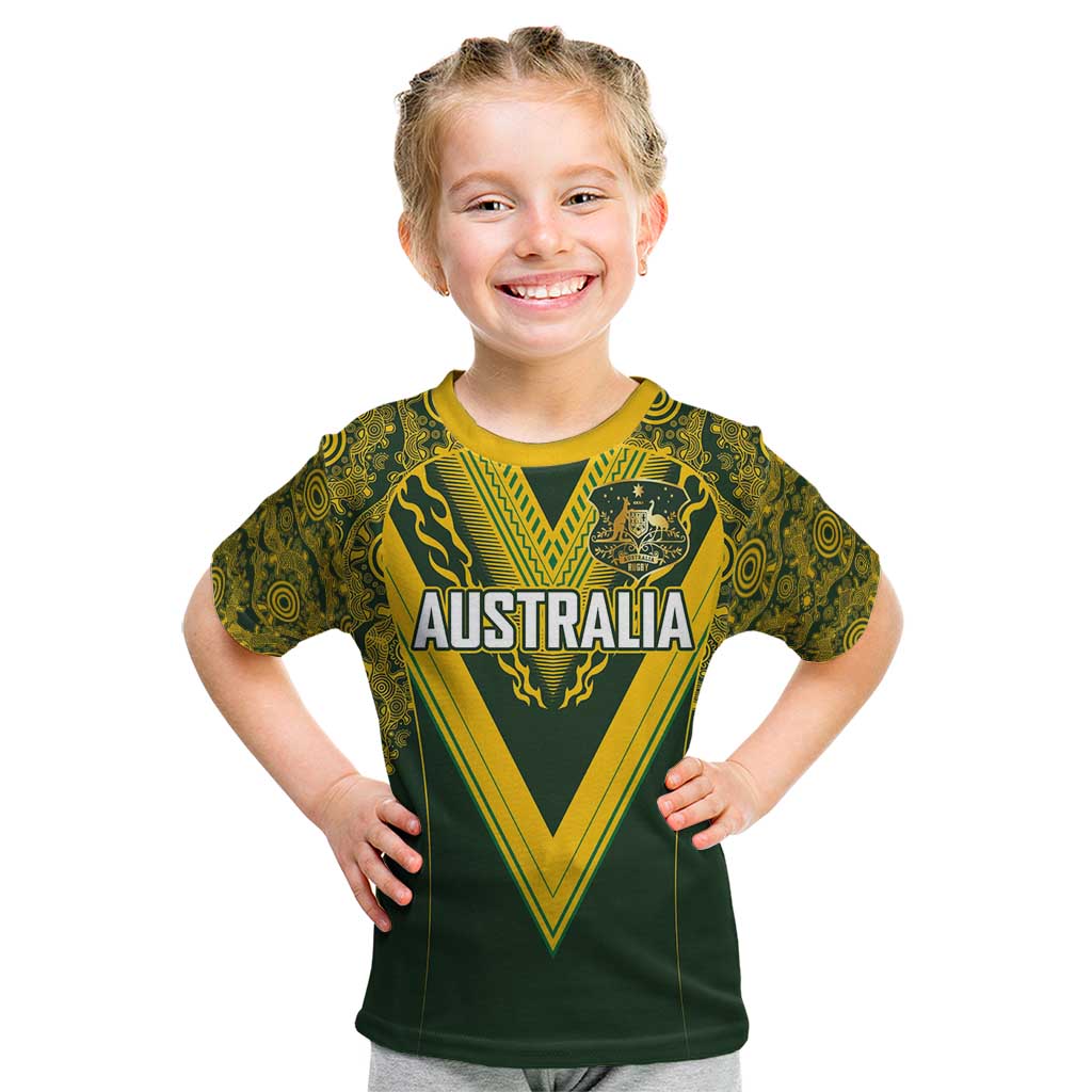 Australia Rugby Custom Kid T Shirt Aboriginal Art Sporty Style - Aussie Hoodie