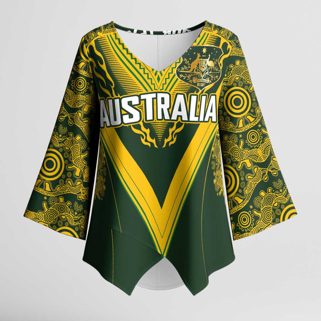 Australia Rugby Custom Kimono Sleeve Blouse Aboriginal Art Sporty Style - Aussie Hoodie