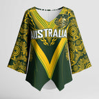 Australia Rugby Custom Kimono Sleeve Blouse Aboriginal Art Sporty Style - Aussie Hoodie