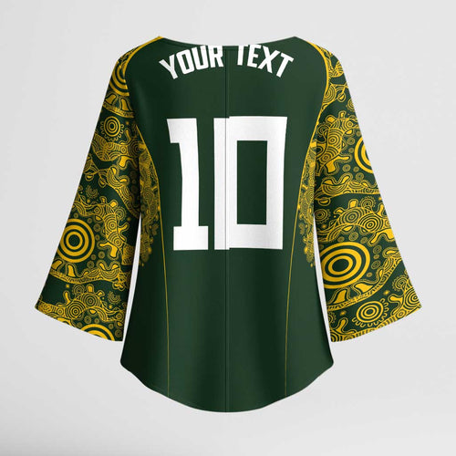 Australia Rugby Custom Kimono Sleeve Blouse Aboriginal Art Sporty Style - Aussie Hoodie
