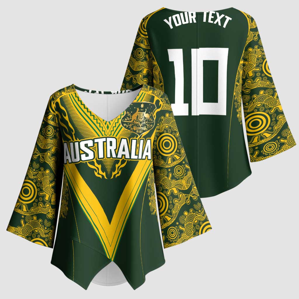 Australia Rugby Custom Kimono Sleeve Blouse Aboriginal Art Sporty Style - Aussie Hoodie