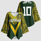 Australia Rugby Custom Kimono Sleeve Blouse Aboriginal Art Sporty Style - Aussie Hoodie