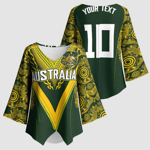 Australia Rugby Custom Kimono Sleeve Blouse Aboriginal Art Sporty Style - Aussie Hoodie