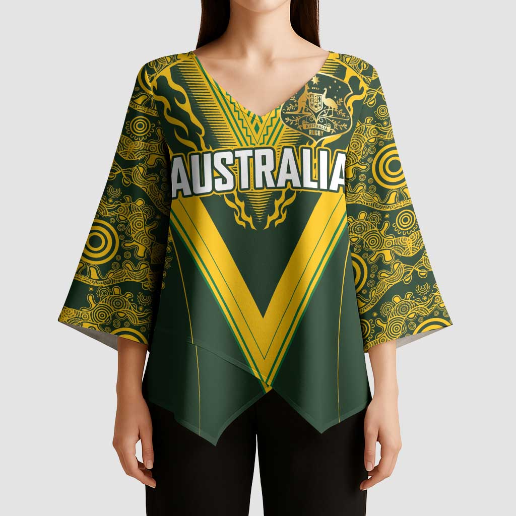 Australia Rugby Custom Kimono Sleeve Blouse Aboriginal Art Sporty Style - Aussie Hoodie