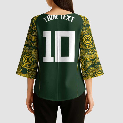 Australia Rugby Custom Kimono Sleeve Blouse Aboriginal Art Sporty Style - Aussie Hoodie