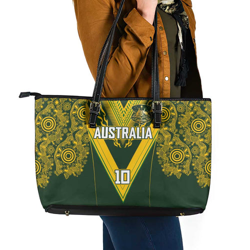 Australia Rugby Custom Leather Tote Bag Aboriginal Art Sporty Style - Aussie Hoodie