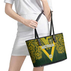 Australia Rugby Custom Leather Tote Bag Aboriginal Art Sporty Style - Aussie Hoodie
