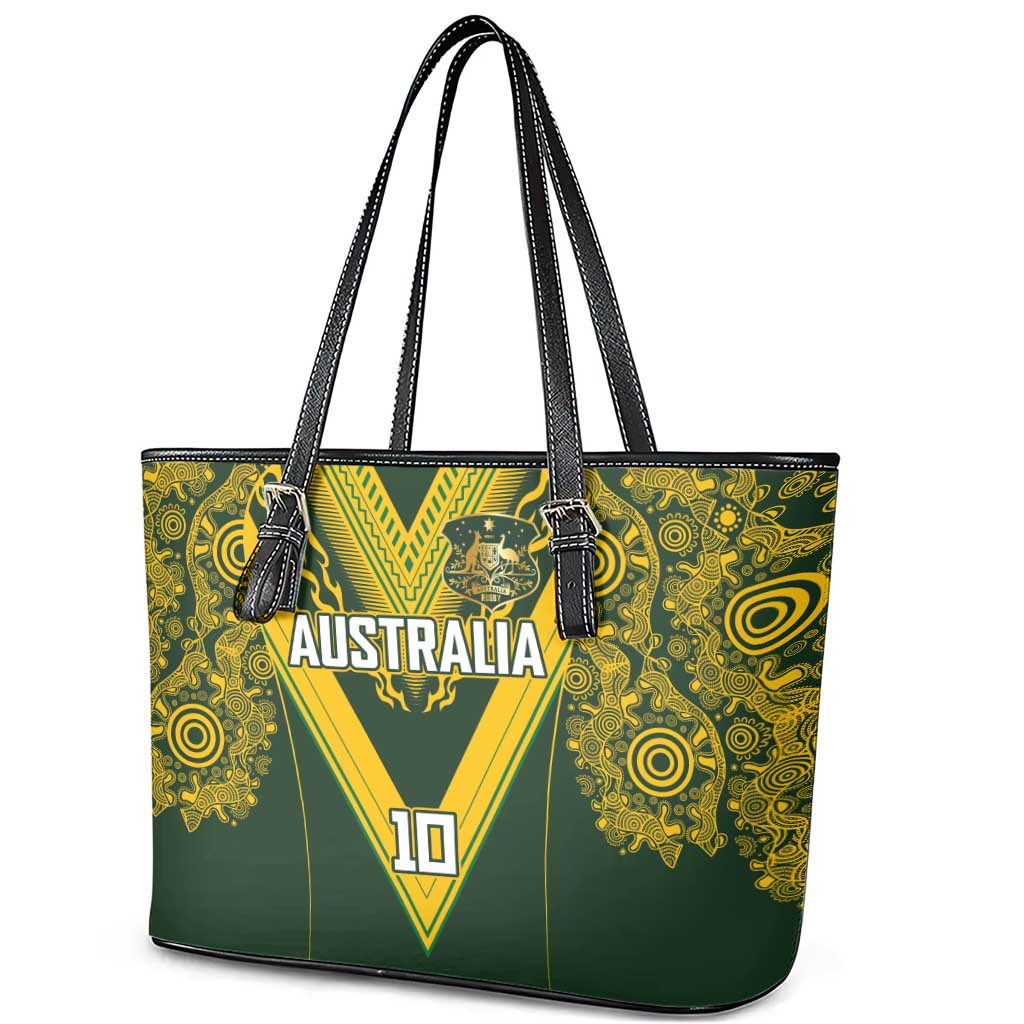 Australia Rugby Custom Leather Tote Bag Aboriginal Art Sporty Style - Aussie Hoodie