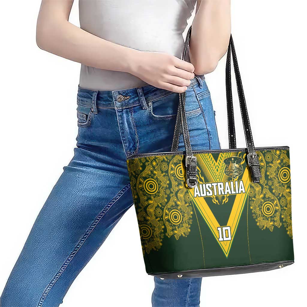 Australia Rugby Custom Leather Tote Bag Aboriginal Art Sporty Style - Aussie Hoodie