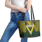 Australia Rugby Custom Leather Tote Bag Aboriginal Art Sporty Style - Aussie Hoodie