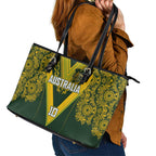 Australia Rugby Custom Leather Tote Bag Aboriginal Art Sporty Style - Aussie Hoodie