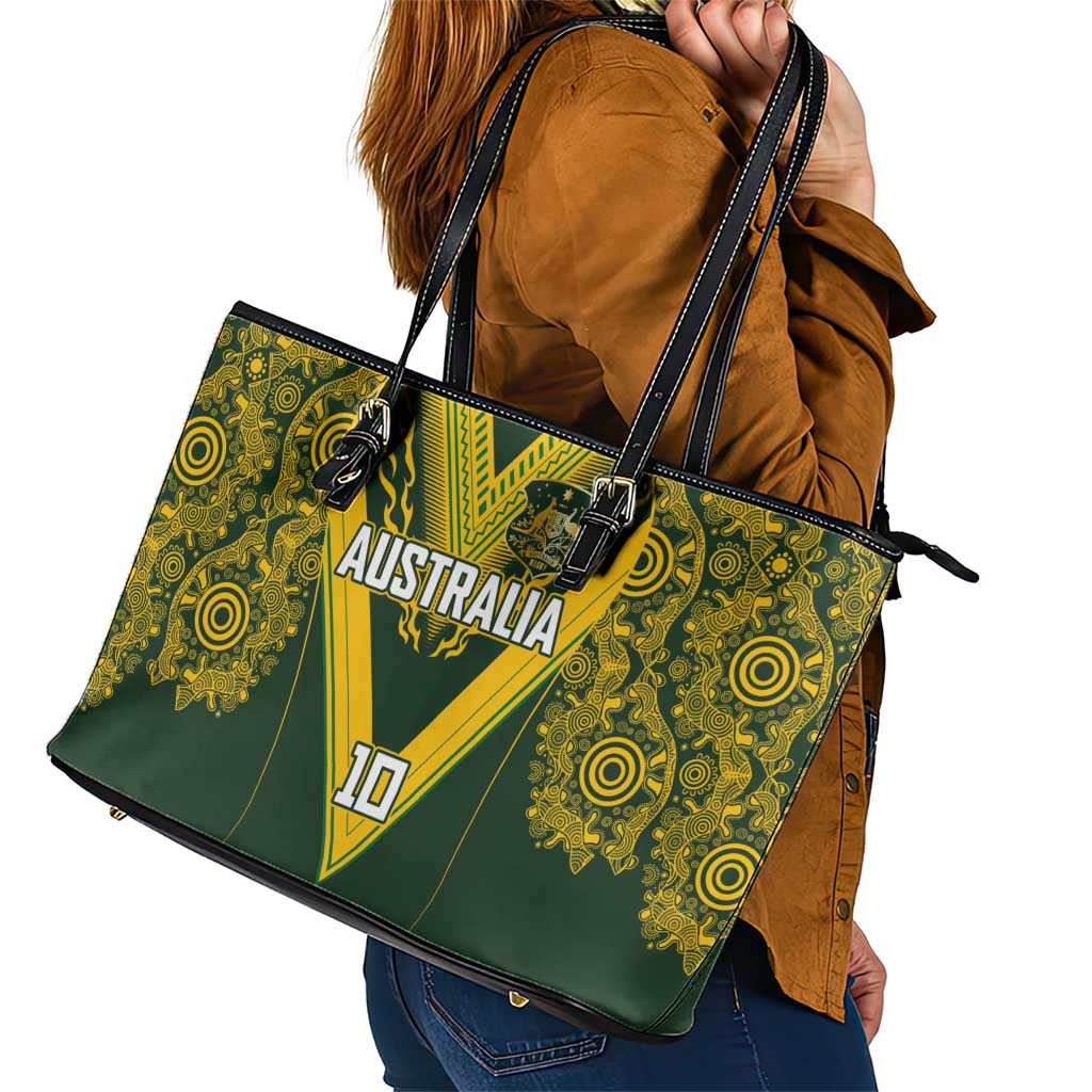 Australia Rugby Custom Leather Tote Bag Aboriginal Art Sporty Style - Aussie Hoodie