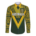 Australia Rugby Custom Long Sleeve Button Shirt Aboriginal Art Sporty Style - Aussie Hoodie