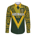 Australia Rugby Custom Long Sleeve Button Shirt Aboriginal Art Sporty Style - Aussie Hoodie