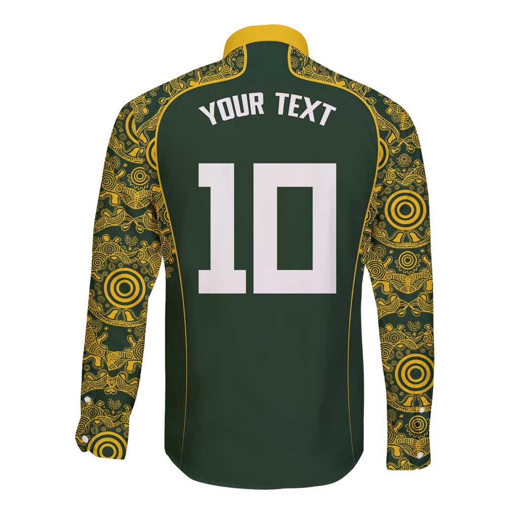 Australia Rugby Custom Long Sleeve Button Shirt Aboriginal Art Sporty Style - Aussie Hoodie
