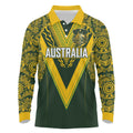 Australia Rugby Custom Long Sleeve Polo Shirt Aboriginal Art Sporty Style - Aussie Hoodie