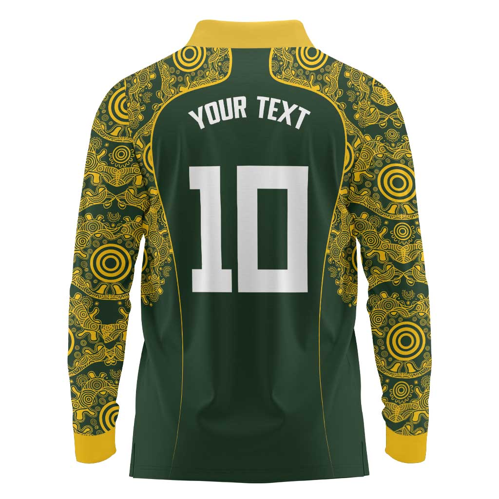 Australia Rugby Custom Long Sleeve Polo Shirt Aboriginal Art Sporty Style - Aussie Hoodie
