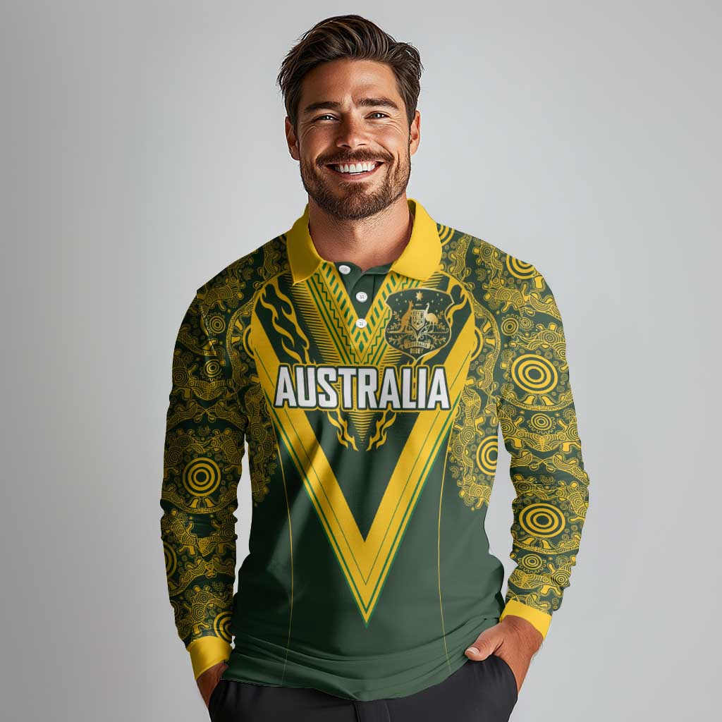 Australia Rugby Custom Long Sleeve Polo Shirt Aboriginal Art Sporty Style - Aussie Hoodie