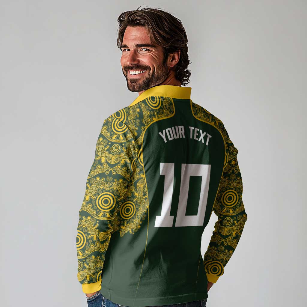 Australia Rugby Custom Long Sleeve Polo Shirt Aboriginal Art Sporty Style - Aussie Hoodie