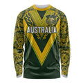 Australia Rugby Custom Long Sleeve Shirt Aboriginal Art Sporty Style - Aussie Hoodie