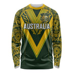 Australia Rugby Custom Long Sleeve Shirt Aboriginal Art Sporty Style - Aussie Hoodie