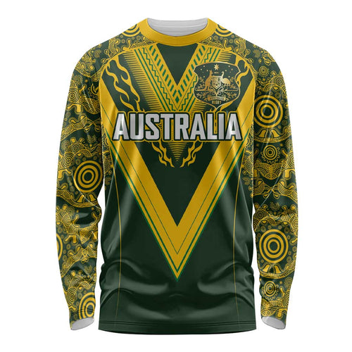 Australia Rugby Custom Long Sleeve Shirt Aboriginal Art Sporty Style - Aussie Hoodie