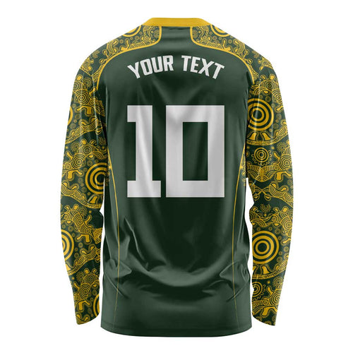 Australia Rugby Custom Long Sleeve Shirt Aboriginal Art Sporty Style - Aussie Hoodie