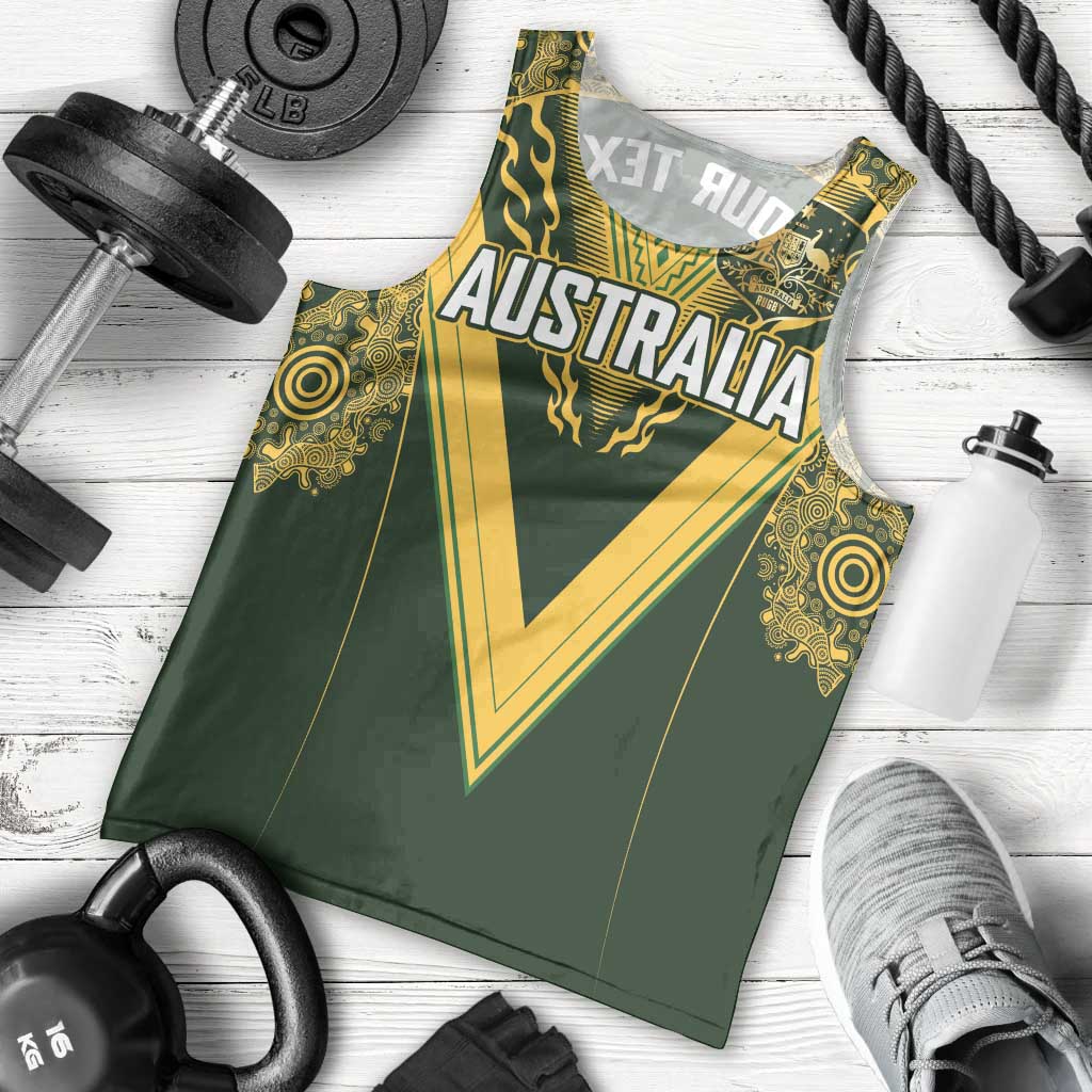 Australia Rugby Custom Men Tank Top Aboriginal Art Sporty Style - Aussie Hoodie