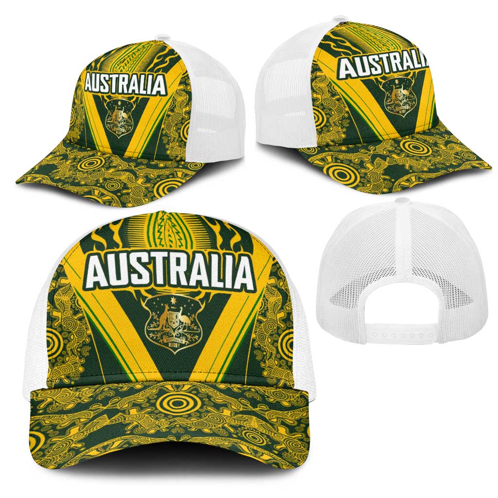 Australia Rugby Mesh Trucker Cap Aboriginal Art Sporty Style - Aussie Hoodie