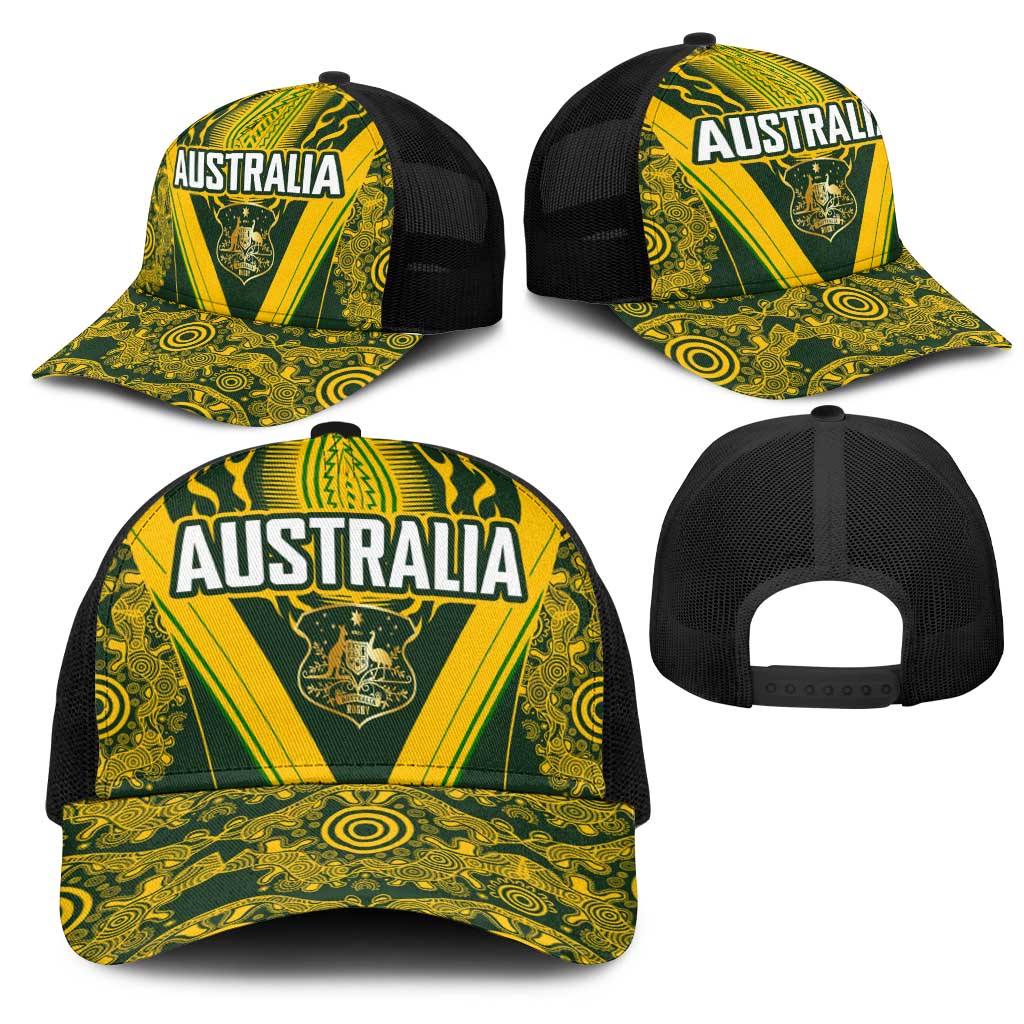 Australia Rugby Mesh Trucker Cap Aboriginal Art Sporty Style - Aussie Hoodie
